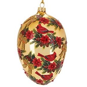 Joan Rivers Golden Cardinal Hand Painted Glass Egg Ornament